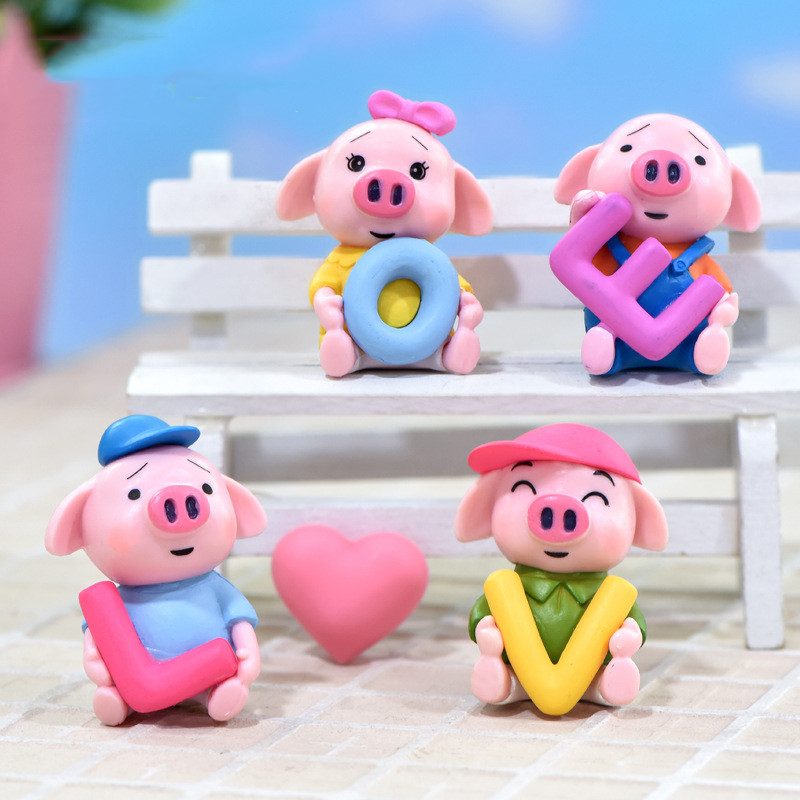 Cute Lovers Resin Pig Doll Toys Figurine Fairy Garden Decoration Miniture Fairy Garden Accessories Supplies Pot Bonsai Moss Fairy Garden Micro Landscape Miniature Garden Terrariums Fairy Garden Kits Items